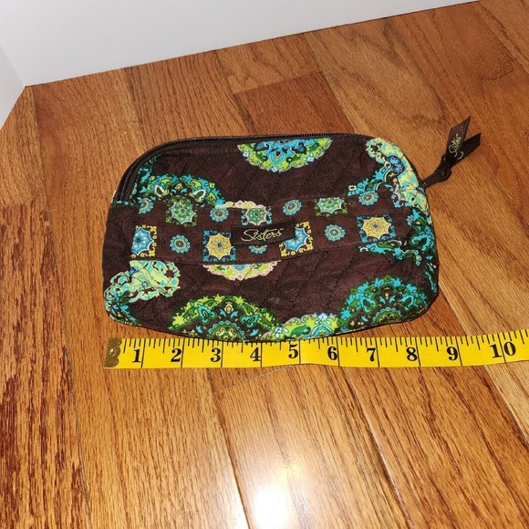 Longaberger Sisters Lexie Quilted Reversible Tote & Makeup Bag Adorn Brown Green - Picture 14 of 16